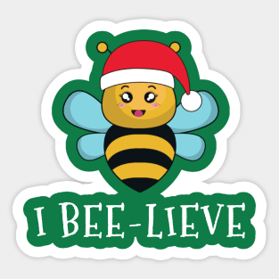 I Bee Lieve I Believe Cute Bee Christmas Santa Shirt Sticker